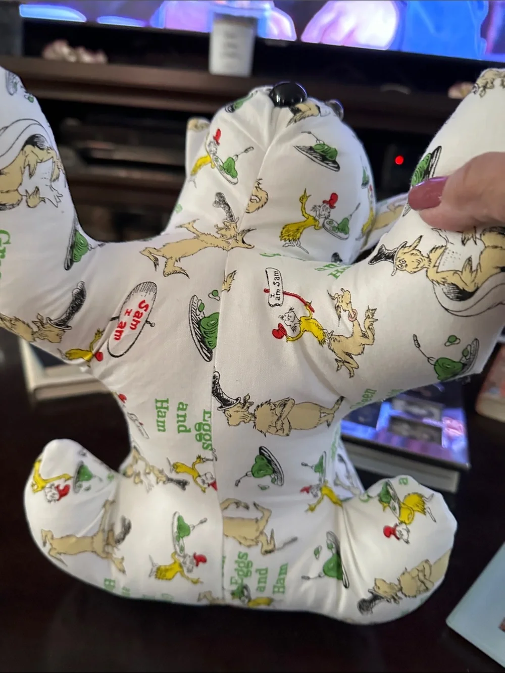 Handcrafted White Dr. Seuss Themed Fabric Cat Plush - Picture 7 of 7